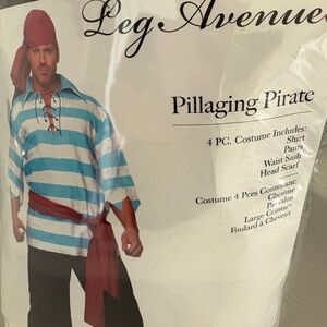 Leg Avenue Blue & White Striped Pirate Shirt with Red Sash